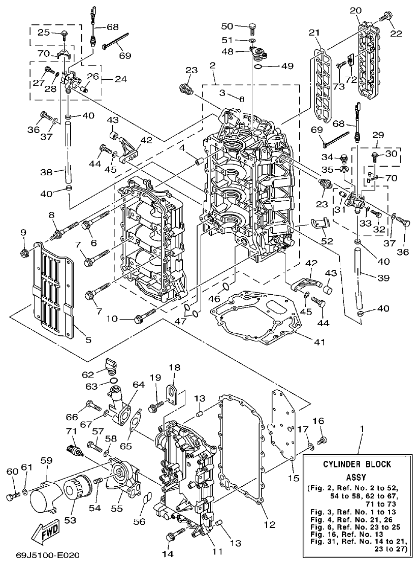 Yamaha F200A, F225A, FL200A, FL225A, F225TR, F200TR, LF225TR, LF200TR CYLINDER & CRANKCASE 1 parts diagram
